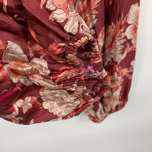 Zara Jogger Pants Floral Print Red Pull On High Rise - Picture 12 of 13